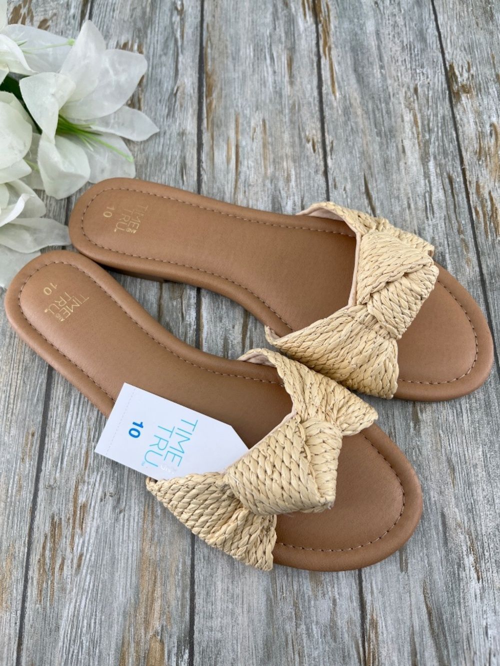 Raffia Knot Slide Sandals Shoes Size 10